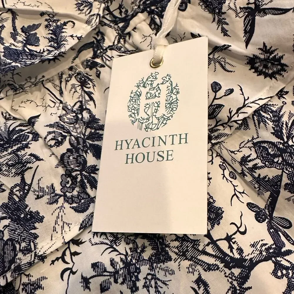 Hyacinth House Nadia Blouse Blue Floral Tuckernuck Puff Sleeve LARGE Top NWT - Picture 10 of 14